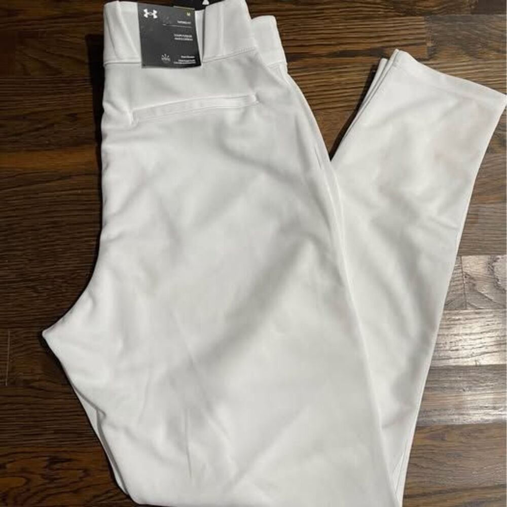 NWT Medium Under Armour Men’s Baseball Pants Tapered Fit Full Length White